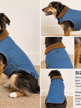 GAP Sherpa-Lined Denim Dog Jacket Coat Size M Blue Adjustable Warm Pet Vest